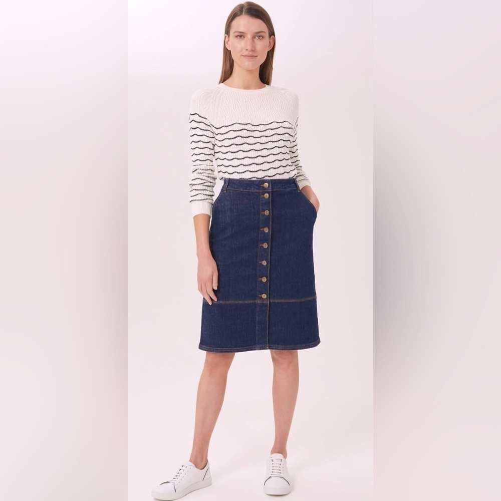 Hobbs London Macey Denim Button Front A-Line Skirt